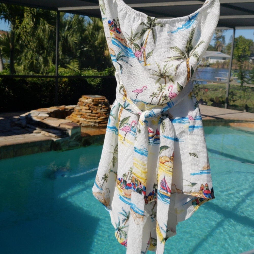 Tube top tropical white romper festival boho